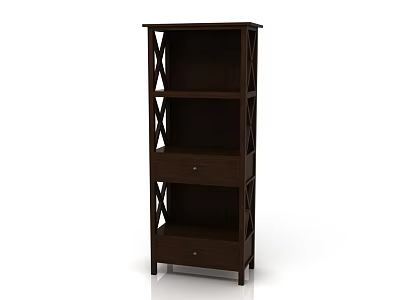 Dark Brown Wooden Entryway Console Side Cabinet with Storage Shelves Cross Design and Drawers 3d model