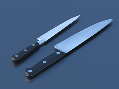 High Quality Kitchen Knives With Black Handles And Sharp Metal Blades 3d model