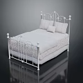 White Iron Bed Frame With Decorative Scrollwork Soft Bed Linens And Pillows 3d model