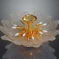 Luxurious Golden Lighting Combination with Petal Shaped Transparent Leaves and White Bulbs Chandelier Design
