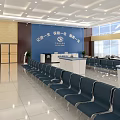 Spacious Bright Smart Service Hall With Service Windows Blue Seats And Computer Equipment