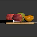 Fresh Red and Green Apples with Sliced Oranges on Wooden Cutting Board and Kitchen Knife