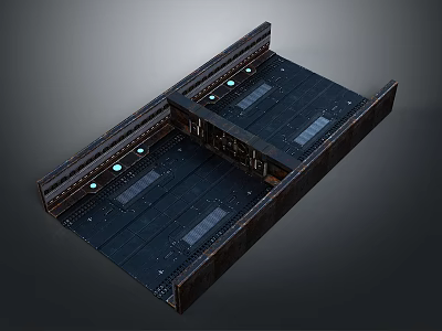 Cartoon Sci Fi Platform Scene With Dark Surface Glowing Blue Dots And Rectangular Panels 3d model