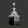 Detailed Military Ship Model 3D Rendering With Deck Antennas And Gray Orange Hull