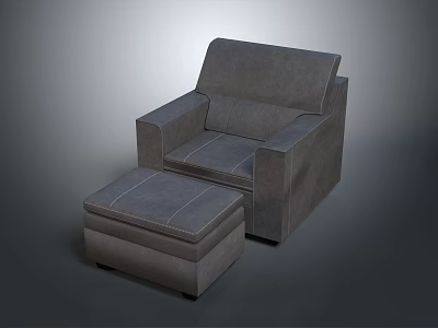 Modern Gray Single Sofa With Upholstered Fabric Ottoman In Living Room 3d model