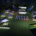 Night Garden Landscape with Grass Lawn Tent Display Cars Lighting and Mercedes Benz Signage