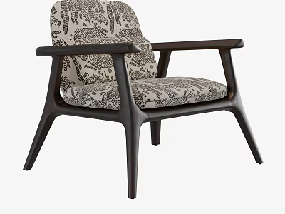 Modern Leisure Chair With Wooden Frame Armrests And Patterned Upholstered Seat Backrest 3d model