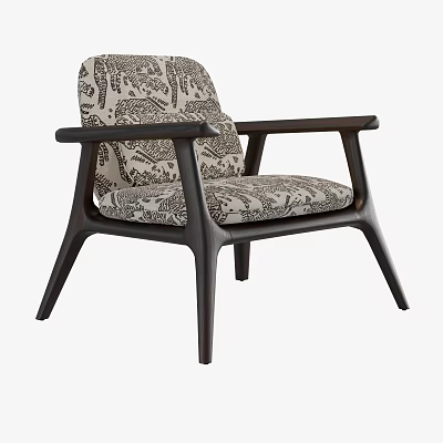 Modern Leisure Chair With Wooden Frame Armrests And Patterned Upholstered Seat Backrest 3d model