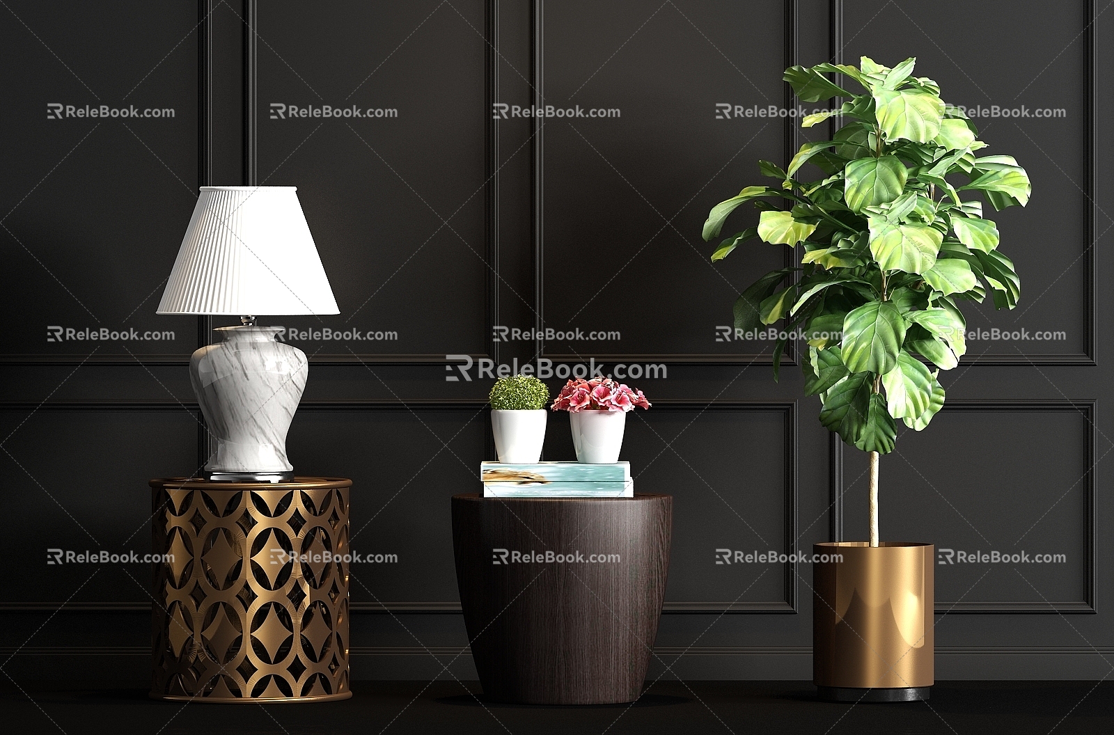 Modern metal corner table lamp potted jewelry combination 3d model