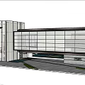Modern Sales Office Building With Glass Curtain Wall And Geometric Roof Design