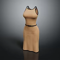 Elegant Beige Sleeveless Dress Sculpture with Black Belt and 3D Design Details