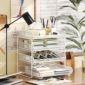 Study File Rack Folder Books Stationery Laptop Green Plant 3d model