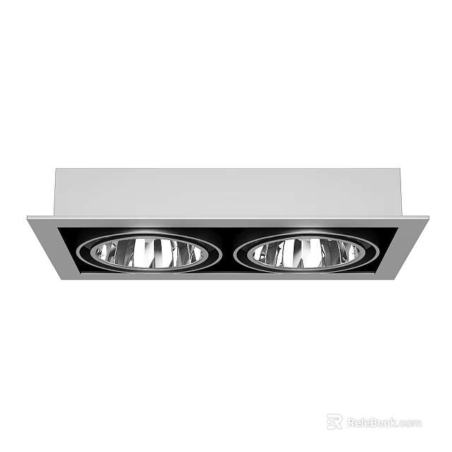 Modern Rectangular Ceiling Light Design With Two Round Light Heads And Sleek Surface 3d model