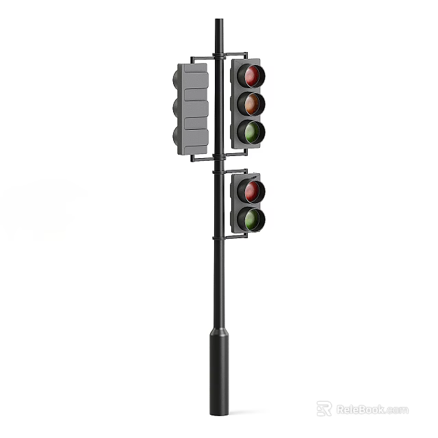 Outdoor Light for Traffic Control with Red Yellow Green Signal Lights on Street Pole 3d model 
