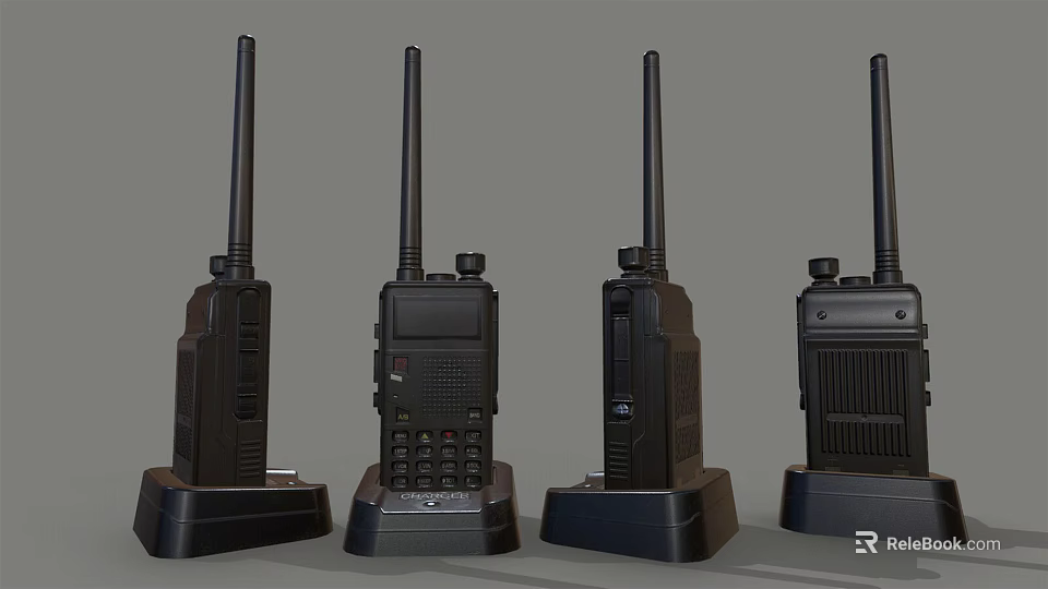 Four Black Wireless Doorbell Units With Antenna And Base Stand Design 3d model 
