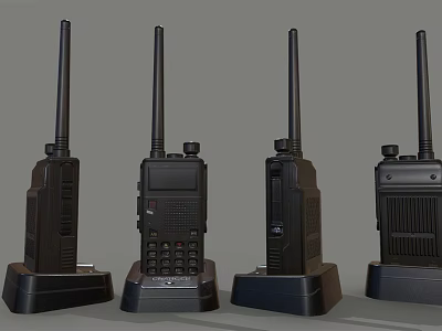 Four Black Wireless Doorbell Units With Antenna And Base Stand Design 3d model