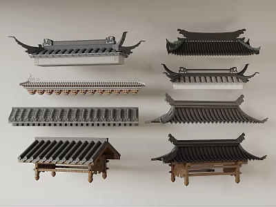 Traditional Chinese Architectural Roof Components With Different Eaves And Tile Styles 3d model
