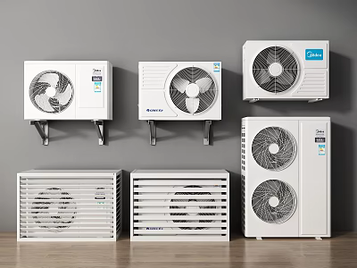 Air Conditioner Fans in Various Wall Mounted and Floor Standing Styles with Modern White Design 3d model