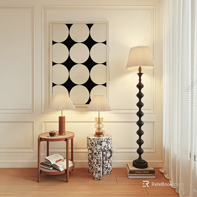 Modern Living Room Interior With Stylish Table Lamps Floor Lamp And Decorative Art 3d model 