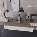 Modern Office Desk And Chair Set With Wooden Tabletop White Legs Computer And Lamp