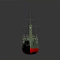 Vintage Ship With Three Smokestacks Gray Hull Red Bottom And Masts 3d model