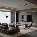 Modern Living Room Interior Design With Black Leather Sofa And Red Accent Chair