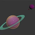Purple Planets With Rings And Small Blue Celestial Body In Space Background
