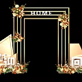 Elegant Floral Decor with Golden Archway HOME Sign and Warm Colored Flowers