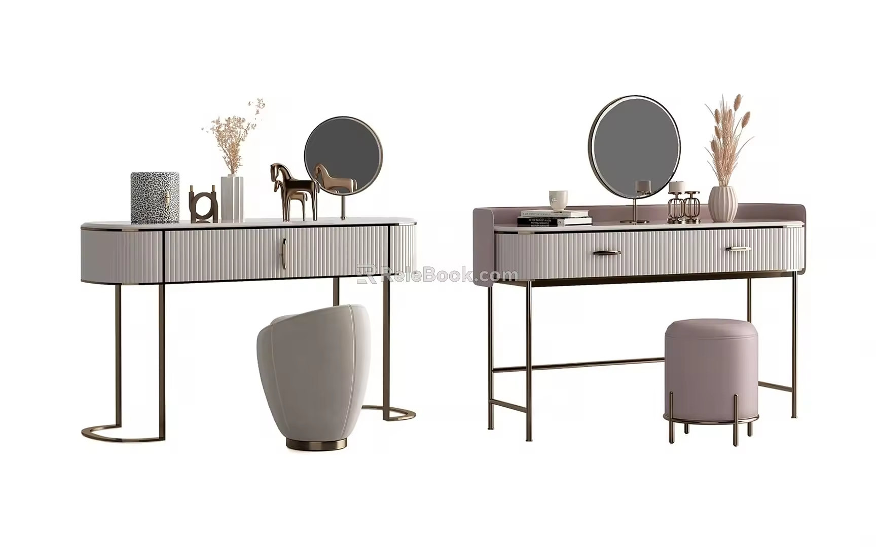 Modern Dressing Table Makeup Stool Combination 3d model