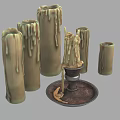 Vintage Metal Candle Holder With Dripping Wax And Multiple Candles