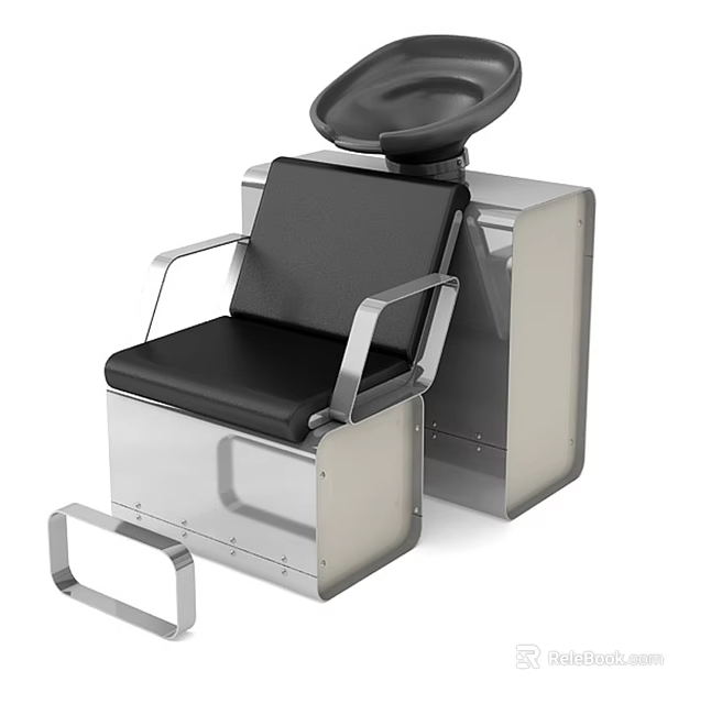 Modern Black Leather Massage Chair With Metal Frame Armrests And Headrest 3d model 