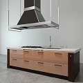 Modern Kitchen Interior With Glass Door Cabinets And Wooden Island Countertop