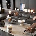 Modern Living Room Black Leather Sofa Coffee Table Set With Throw Pillows And Floor Lamps