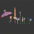 Decorative Fantasy Weapons with Star Flower Gem Umbrella Sword Wand and Fan Designs