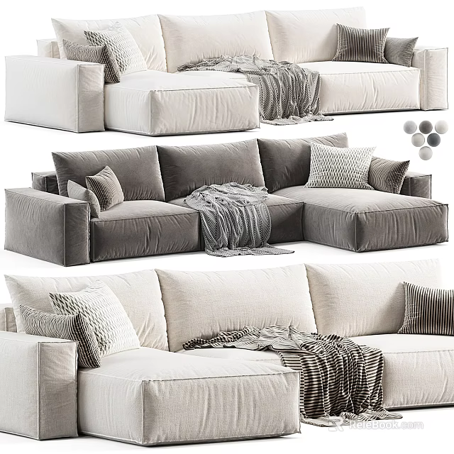 Cozy Sectional Sofa With Neutral Tones Plush Upholstery Accent Pillows And Soft Throw Blanket 3d model 