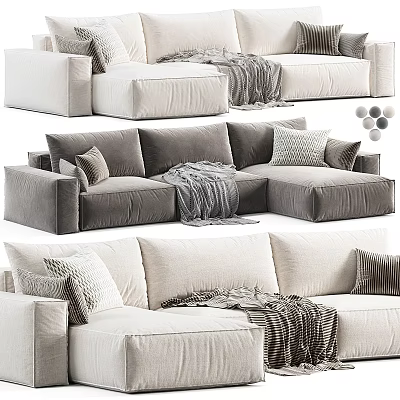 Cozy Sectional Sofa With Neutral Tones Plush Upholstery Accent Pillows And Soft Throw Blanket 3d model