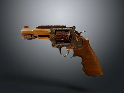 Highly Detailed Classic Revolver With Wooden Grip And Metal Body Design 3d model