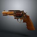 Highly Detailed Classic Revolver With Wooden Grip And Metal Body Design