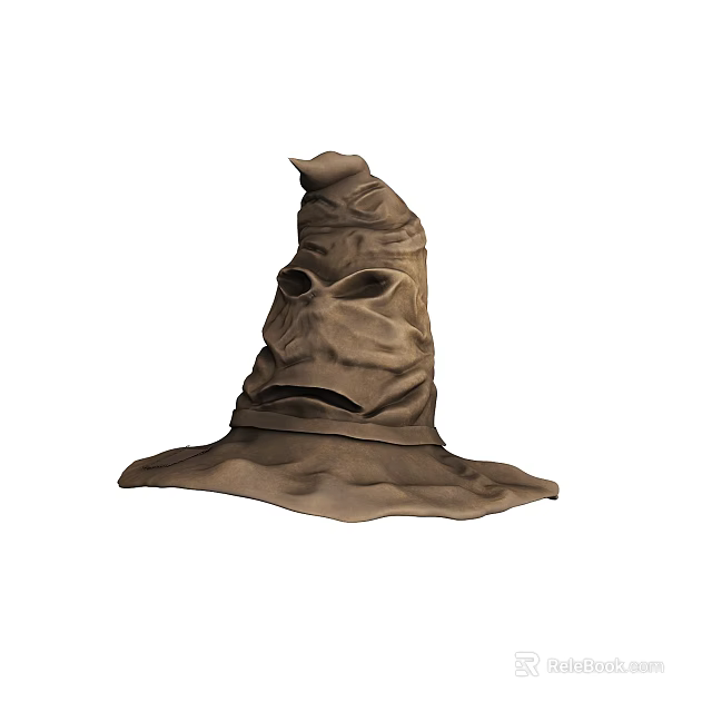 Brown Wrinkled Wizard Style Hat With Face Like Features And Cloth Material 3d model 