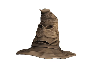 Brown Wrinkled Wizard Style Hat With Face Like Features And Cloth Material 3d model