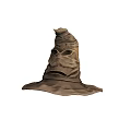 Brown Wrinkled Wizard Style Hat With Face Like Features And Cloth Material