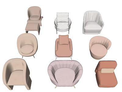 Modern Single Seater Sofa Set with Multiple Designs and Soft Pastel Tones 3d model