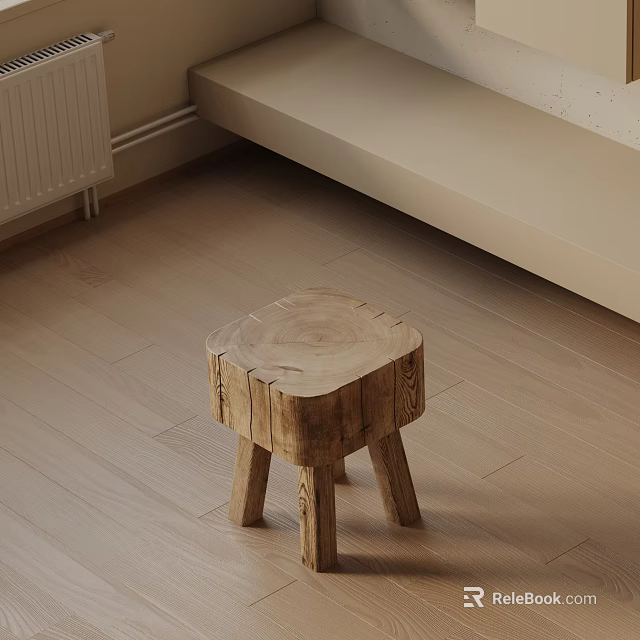 Rustic Wooden Side Table with Natural Log Stump Design for Home Living Room 3d model 
