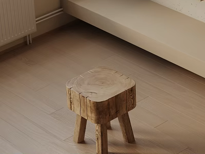 Rustic Wooden Side Table with Natural Log Stump Design for Home Living Room 3d model