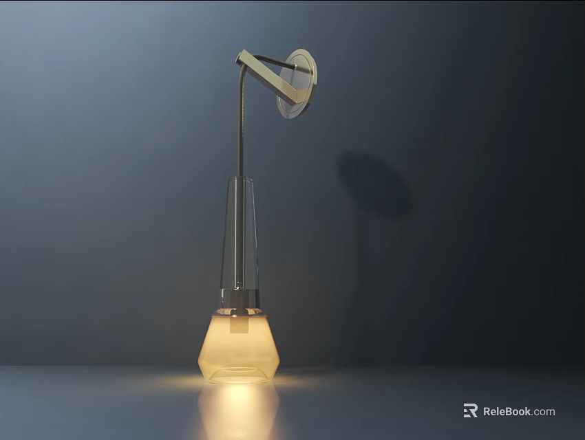 Modern Table Lamp With Glass Base Adjustable Arm And Warm Glowing Light On Dark Background 3d model 