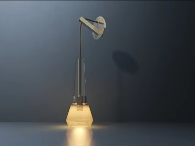 Modern Table Lamp With Glass Base Adjustable Arm And Warm Glowing Light On Dark Background 3d model