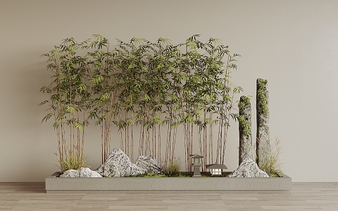 Bamboo forest new Chinese style landscape sketch landscape stone 3d model