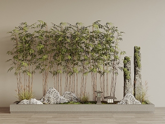 Bamboo forest new Chinese style landscape sketch landscape stone 3d model