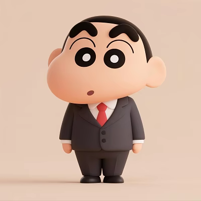 Cartoon Man In Gray Suit With Red Tie And Surprised Expression 3d model