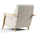 Modern Light Gray Fabric Single Seater Sofa With Wooden Armrests And Legs